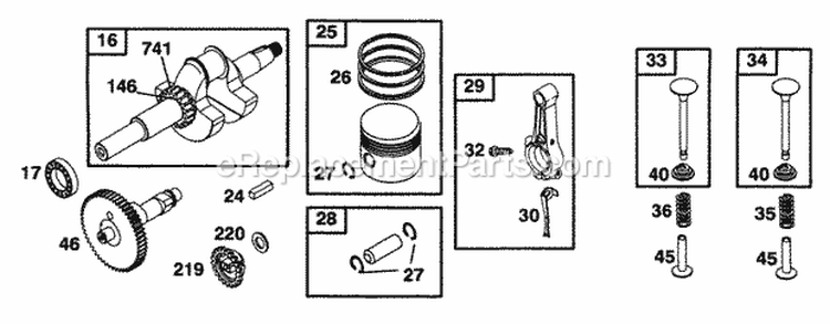 Crankshaft Piston Grp Cam Diagram and Parts List for 093232-0040-01  Briggs and Stratton Engine